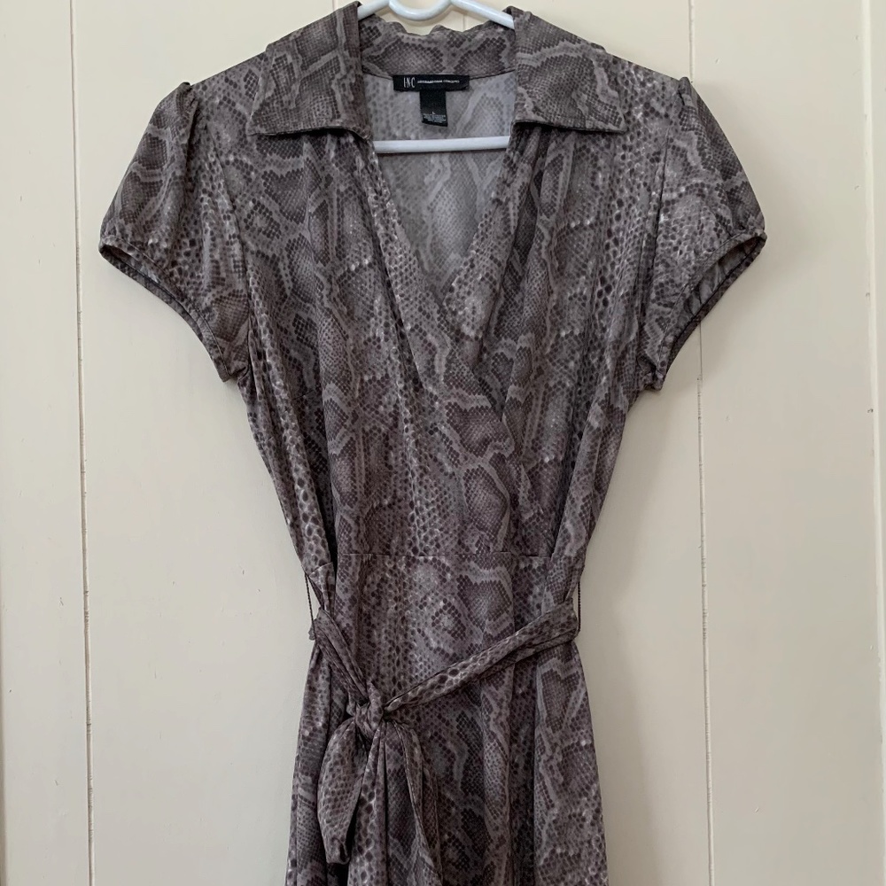 INC International Concepts Snakeskin Print Faux Wrap Dress